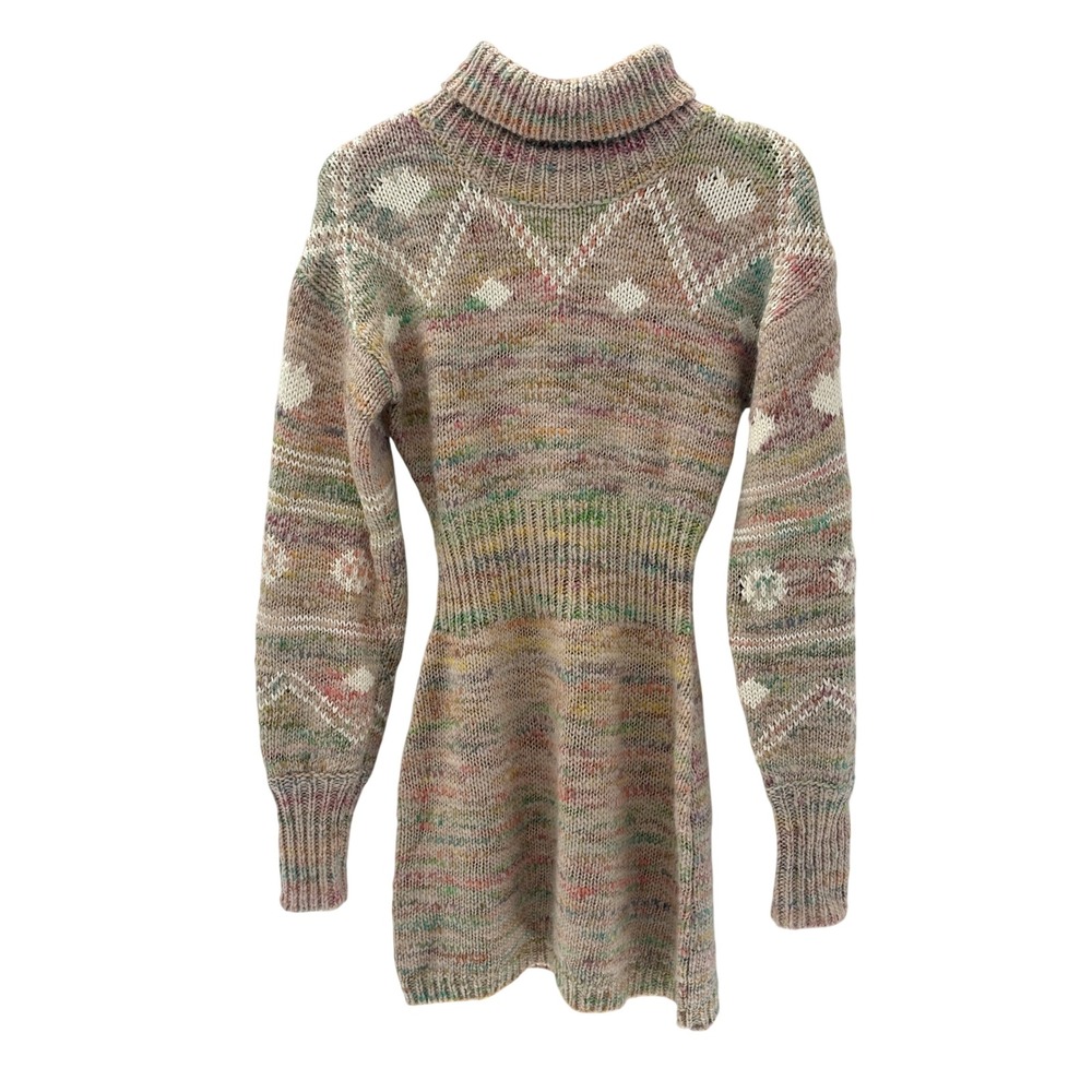 Love Shack Fancy Mini Sweater Dress Cable Knit Turtleneck Beige Luxury Medium